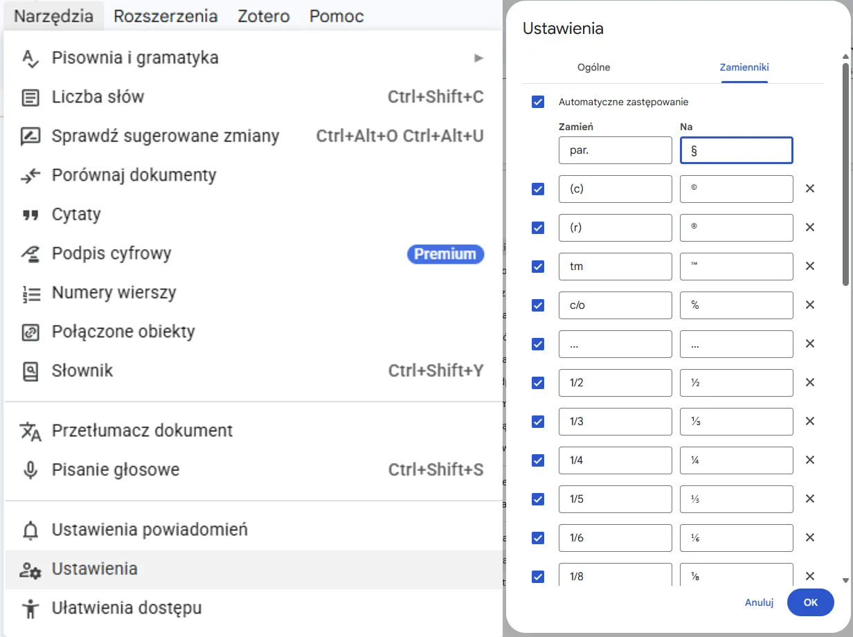 Google Docs zrzuty ekranu