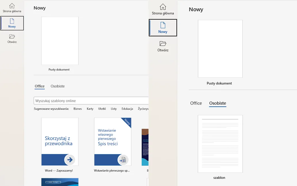 Lista szablonów w Microsoft Word