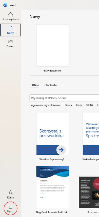 Opcje w Microsoft Word
